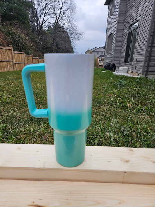 40 oz Sublimated Tumbler with handle.